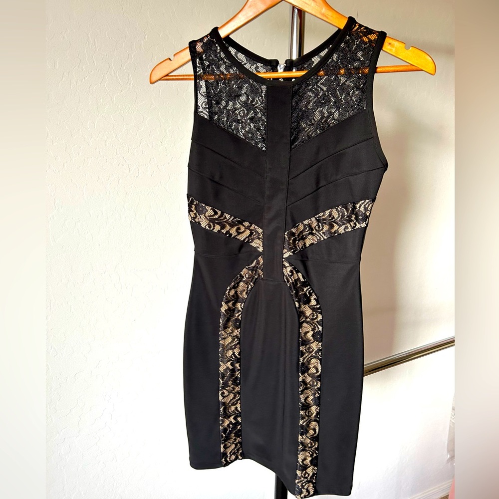 Ruby Rox Bodycon Black sheer lace & mesh one piece Dress Size Small